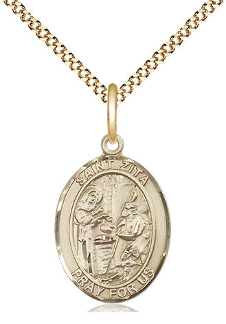 Extel Medium Oval 14Kt Gold Filled St. Zita  with 18" chain, Made in USA