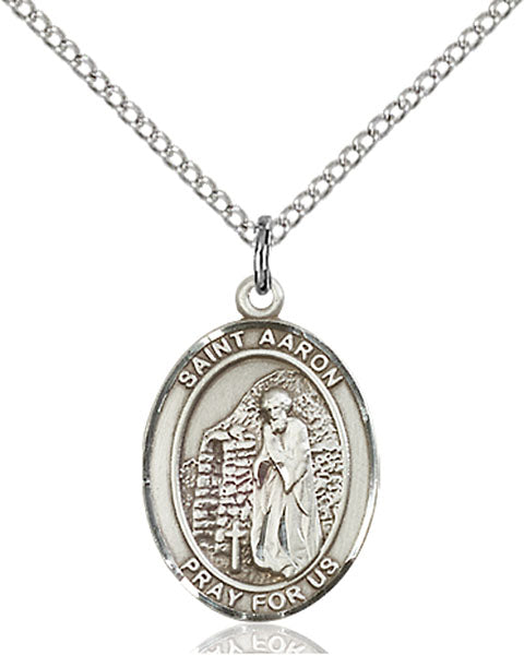 Extel Medium Oval Sterling Silver St. Aaron Pendant with 18" chain, Made in USA