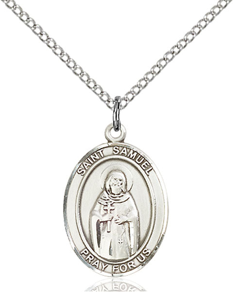 Extel Medium Oval Sterling Silver St. Samuel Pendant with 18" chain, Made in USA