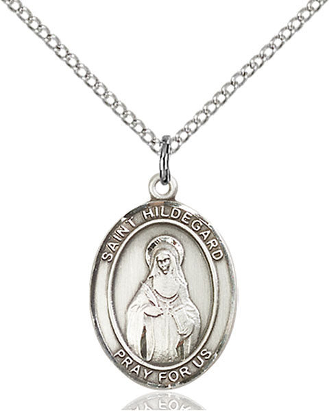 Extel Medium Oval Sterling Silver St. Hildegard Von Bingen Pendant with 18" chain, Made in USA