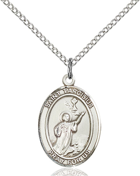 Extel Medium Oval Sterling Silver St. Tarcisius Pendant with 18" chain, Made in USA