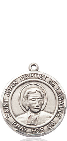 Extel Medium Round Pewter St. John Baptist de la Salle Medal Pendant, Made in USA