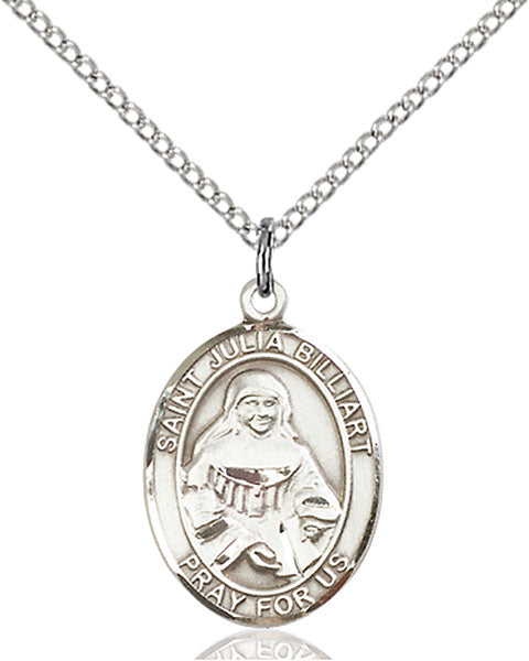 Extel Medium Oval Sterling Silver St. Julia Billiart Pendant with 18" chain, Made in USA
