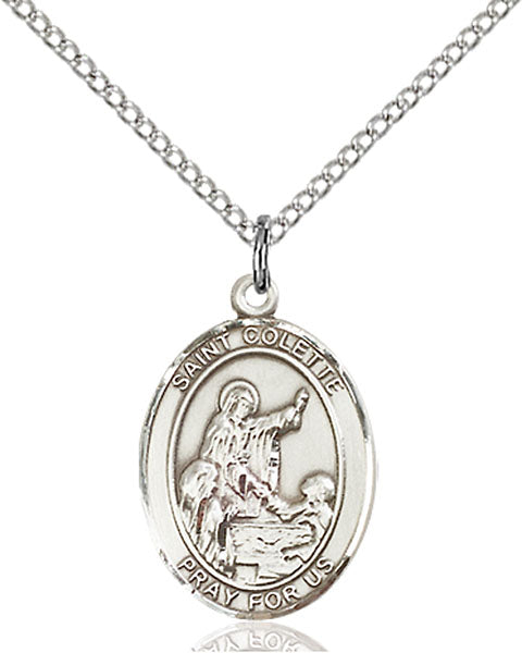 Extel Medium Oval Sterling Silver St. Colette Pendant with 18" chain, Made in USA