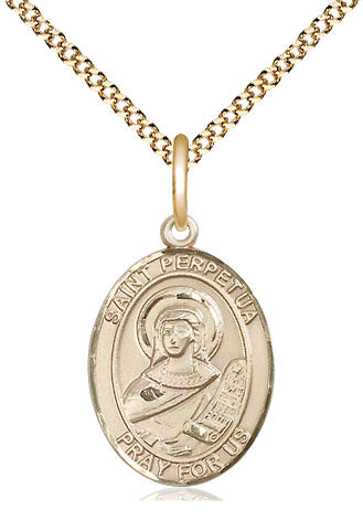Extel Medium Oval  14kt Gold Filled St. Perpetua Pendant with 18" chain, Made in USA