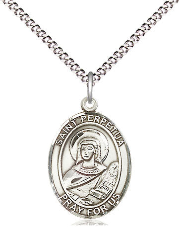 Extel Medium Oval Pewter St. Perpetua Pendant with 18" chain, Made in USA