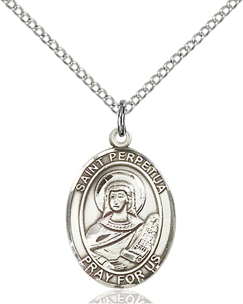 Extel Medium Oval Sterling Silver St. Perpetua Pendant with 18" chain, Made in USA