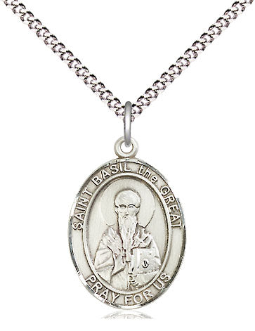 Extel Medium Oval Pewter St. Basil the Great Pendant with 18" chain, Made in USA