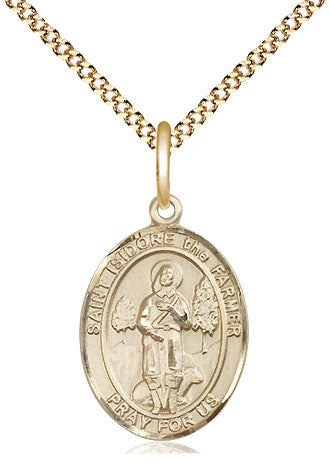 Extel Medium Oval 14Kt Gold Filled St. Isidore the Farmer  with 18" chain, Made in USA