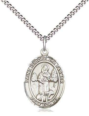 Extel Medium Oval Pewter St. Isidore the Farmer Pendant with 18" chain, Made in USA