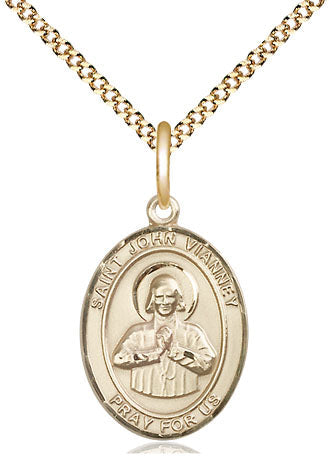 Extel Medium Oval 14Kt Gold Filled St. John Vianney  with 18" chain, Made in USA