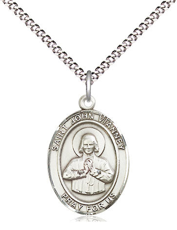 Extel Medium Oval Pewter St. John Vianney Pendant with 18" chain, Made in USA