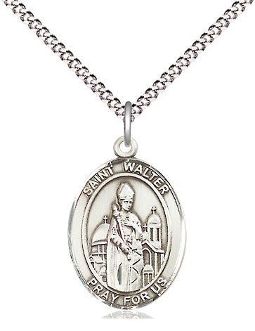 Extel Medium Oval Pewter St. Walter of Pontnoise Pendant with 18" chain, Made in USA