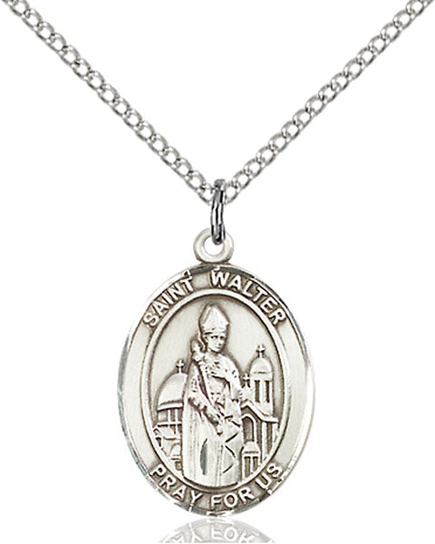 Extel Medium Oval Sterling Silver St. Walter of Pontnoise Pendant with 18" chain, Made in USA
