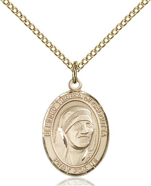 Extel Medium Oval  14kt Gold Filled Saint Teresa of Calcutta Pendant with 18" chain, Made in USA