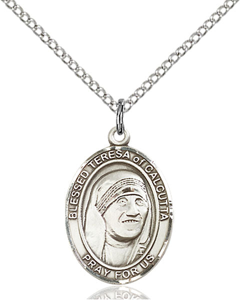 Extel Medium Oval Sterling Silver Saint Teresa of Calcutta Pendant with 18" chain, Made in USA
