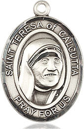 Extel Medium Oval Sterling Silver Saint Teresa of Calcutta Pendant with 18" chain, Made in USA