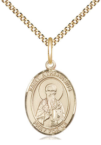 Extel Medium Oval 14Kt Gold Filled St. Athanasius  with 18" chain, Made in USA