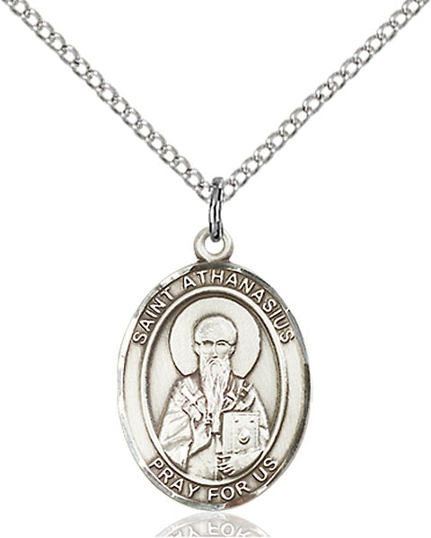 Extel Medium Oval Sterling Silver St. Athanasius Pendant with 18" chain, Made in USA