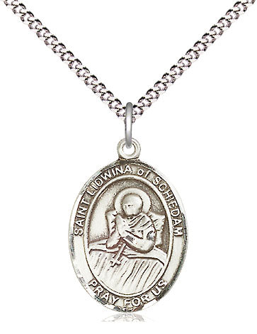 Extel Medium Oval Pewter St. Lidwina of Schiedam Pendant with 18" chain, Made in USA