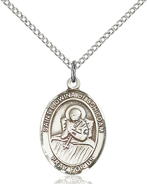 Extel Medium Oval Sterling Silver St. Lidwina of Schiedam Pendant with 18" chain, Made in USA