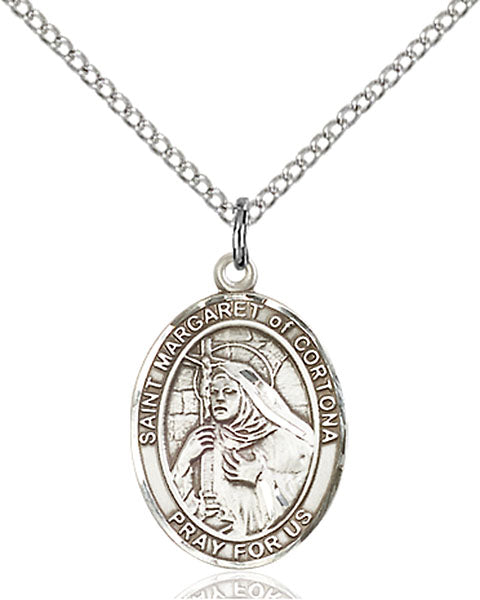 Extel Medium Oval Sterling Silver St. Margaret of Cortona Pendant with 18" chain, Made in USA