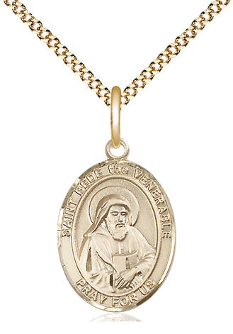 Extel Medium Oval 14Kt Gold Filled St. Bede the Venerable  with 18" chain, Made in USA