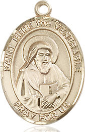 Extel Medium Oval 14Kt Gold Filled St. Bede the Venerable  with 18" chain, Made in USA