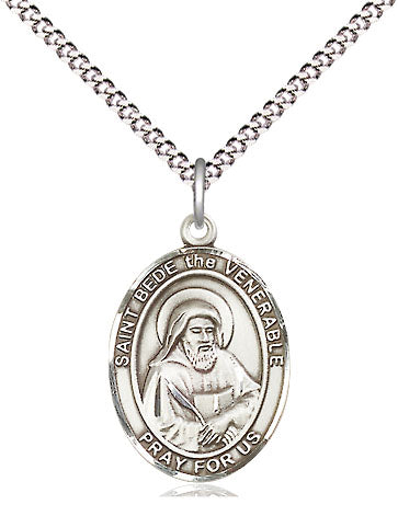 Extel Medium Oval Pewter St. Bede the Venerable Pendant with 18" chain, Made in USA