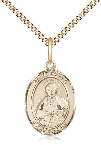 Extel Medium Oval 14Kt Gold Filled St. Pius X  with 18" chain, Made in USA