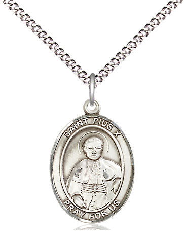 Extel Medium Oval Pewter St. Pius X Pendant with 18" chain, Made in USA