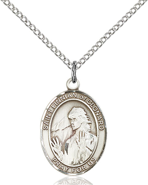 Extel Medium Oval Sterling Silver St. Finnian of Clonard Pendant with 18" chain, Made in USA