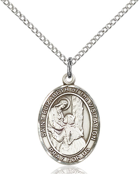Extel Medium Oval Sterling Silver St. Elizabeth of the Visitation Pendant with 18" chain, Made in USA