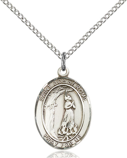 Extel Medium Oval Sterling Silver St. Zoe of Rome Pendant with 18" chain, Made in USA