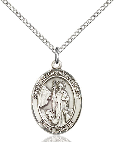 Extel Medium Oval Sterling Silver St. Anthony of Egypt Pendant with 18" chain, Made in USA