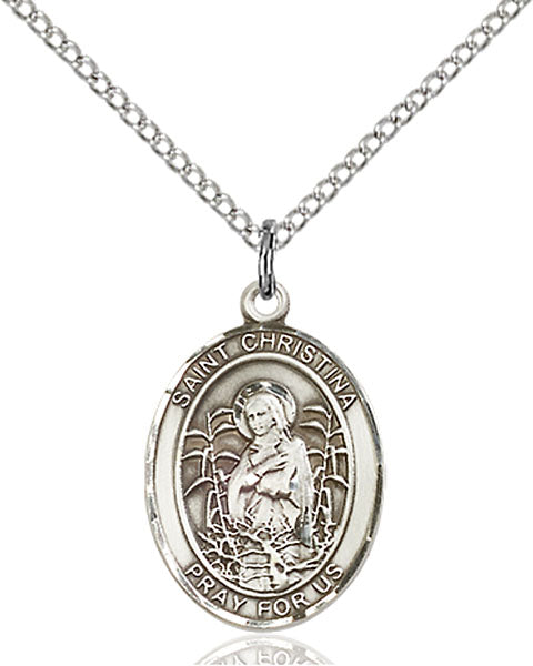 Extel Medium Oval Sterling Silver St. Christina the Astonishing Pendant with 18" chain, Made in USA