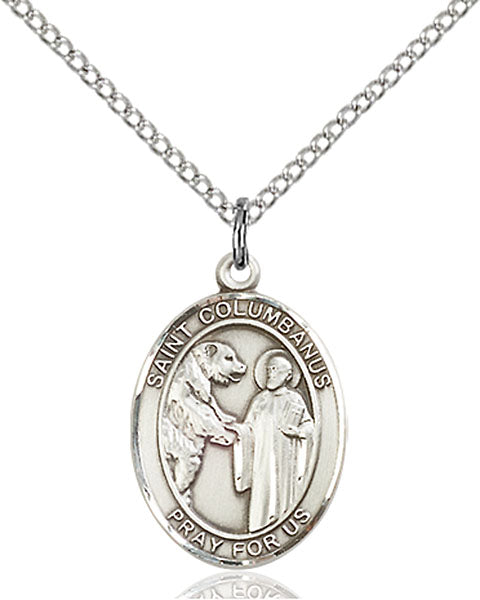 Extel Medium Oval Sterling Silver St. Columbanus Pendant with 18" chain, Made in USA
