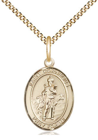 Extel Medium Oval 14Kt Gold Filled St. Cornelius  with 18" chain, Made in USA