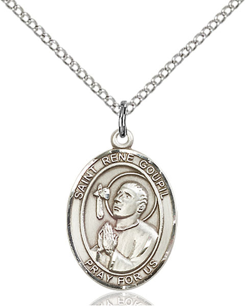 Extel Medium Oval Sterling Silver St. Rene Goupil Pendant with 18" chain, Made in USA