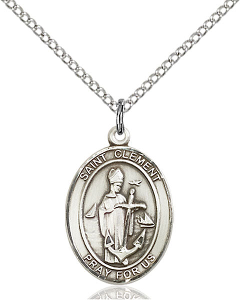 Extel Medium Oval Sterling Silver St. Clement Pendant with 18" chain, Made in USA