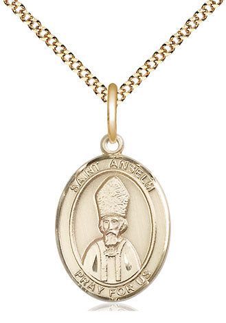 Extel Medium Oval 14Kt Gold Filled St. Anselm of Canterbury  with 18" chain, Made in USA