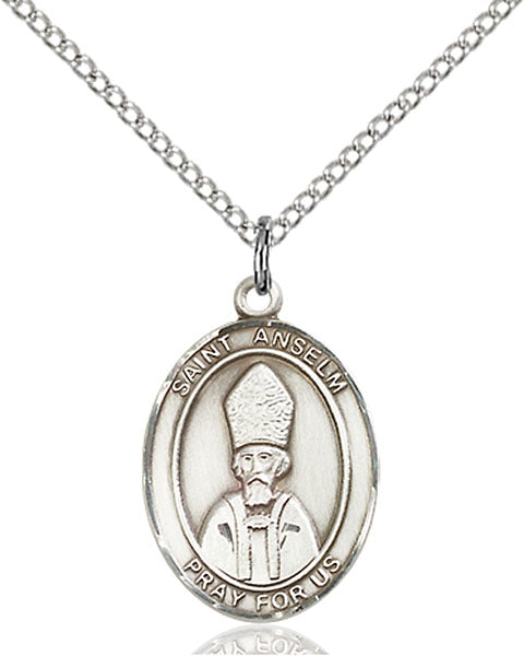 Extel Medium Oval Sterling Silver St. Anselm of Canterbury Pendant with 18" chain, Made in USA