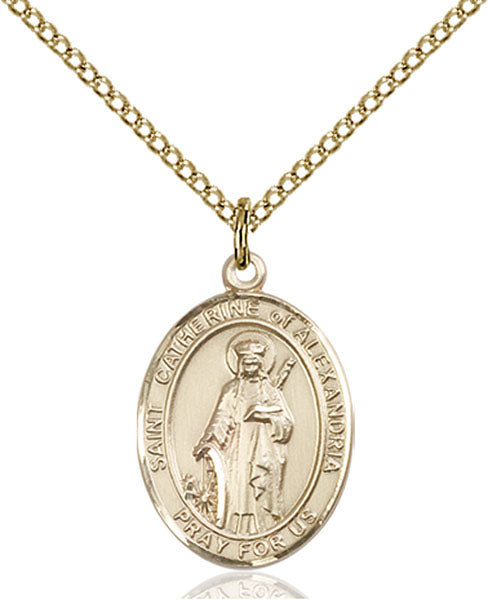 Extel Medium Oval  14kt Gold Filled St. Catherine of Alexandria Pendant with 18" chain, Made in USA