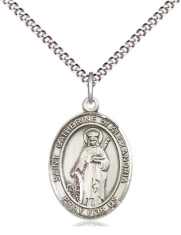 Extel Medium Oval Pewter St. Catherine of Alexandria Pendant with 18" chain, Made in USA