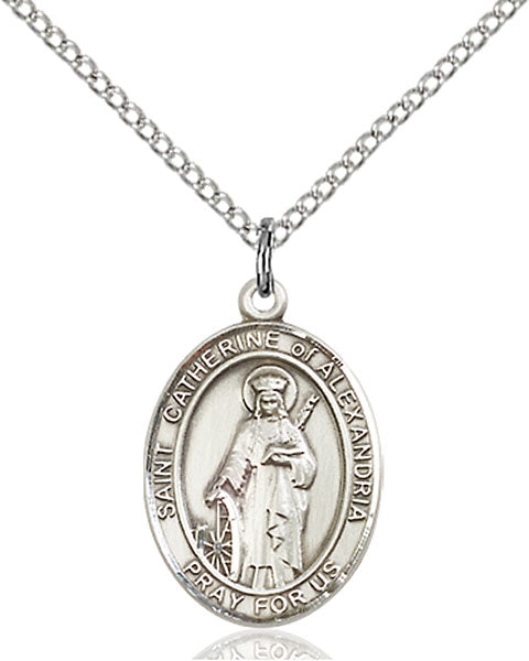 Extel Medium Oval Sterling Silver St. Catherine of Alexandria Pendant with 18" chain, Made in USA