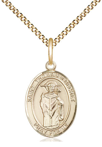 Extel Medium Oval 14Kt Gold Filled St. Thomas A Becket  with 18" chain, Made in USA