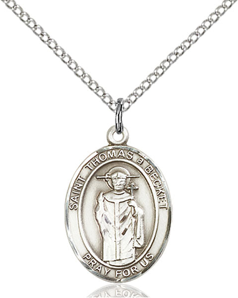 Extel Medium Oval Sterling Silver St. Thomas A Becket Pendant with 18" chain, Made in USA