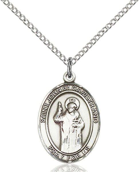 Extel Medium Oval Sterling Silver St. John of Capistrano Pendant with 18" chain, Made in USA