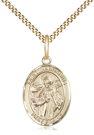 Extel Medium Oval 14Kt Gold Filled St. Januarius  with 18" chain, Made in USA