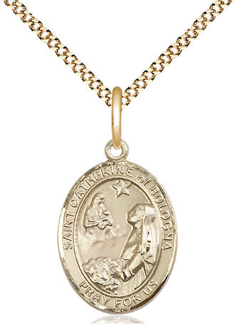 Extel Medium Oval  14kt Gold Filled St. Catherine of Bologna Pendant with 18" chain, Made in USA